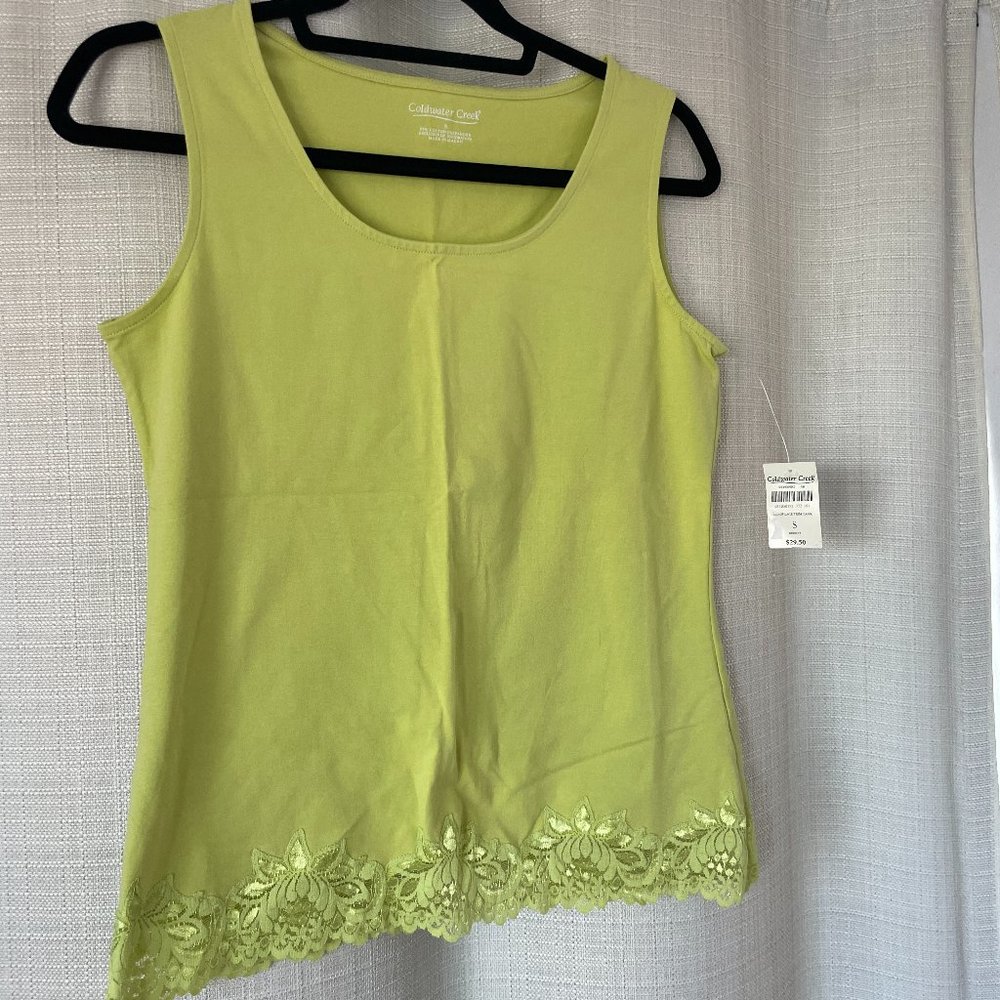 Coldwater Creek NWT Apple Green Spring Lace Tee Tank